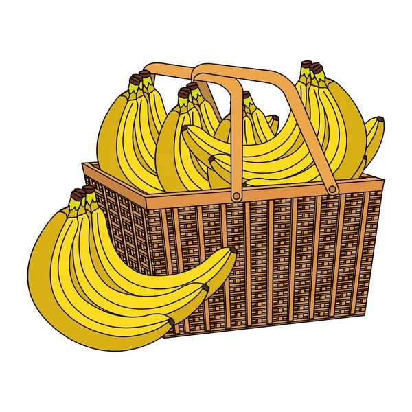 Plátanos frescos frutas en paja cesta — Vector de stock
