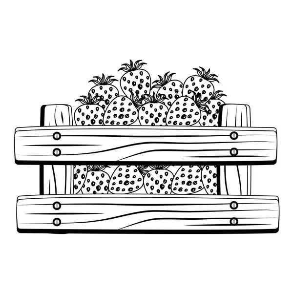 Verse aardbeien vruchten in houten kist — Stockvector
