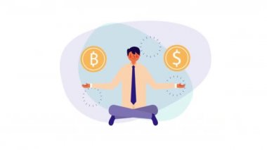 lotus pozisyonu ve bitcoins ile işadamı işçi