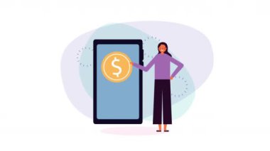 akıllı telefon ve e-ticaret uygulaması ile iş kadını