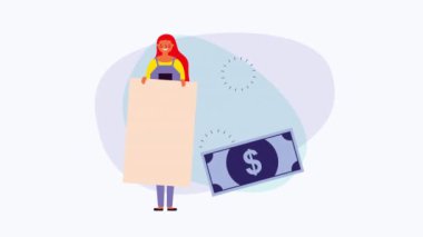 bilgi afiş ve fatura dolar ile genç iş kadını