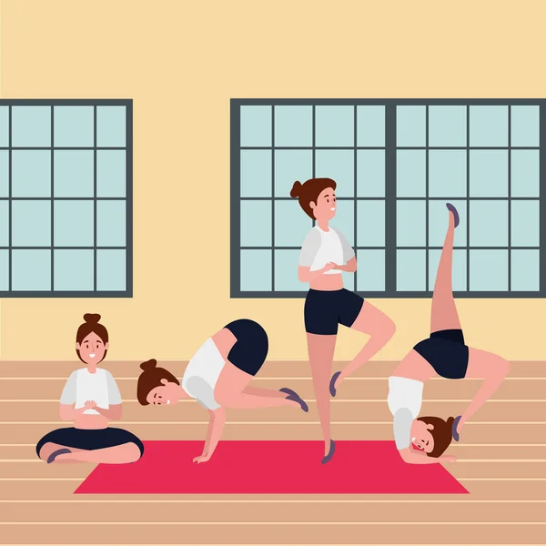 Meninas de beleza grupo praticando pilates posição no ginásio — Vetor de Stock