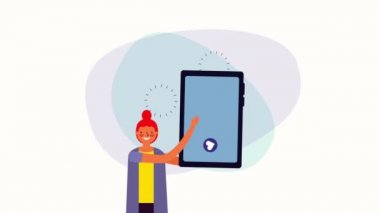 akıllı telefon ve kalpleri aşk ile genç iş kadını