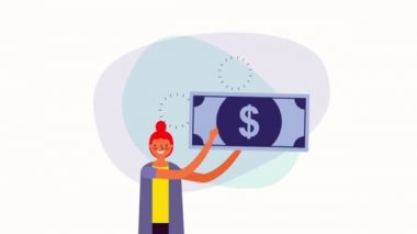 faturaları para dolar ile genç iş kadını