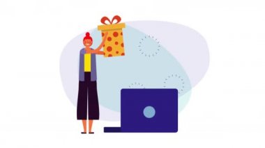 dizüstü bilgisayar ve e-ticaret uygulaması ile genç iş kadını