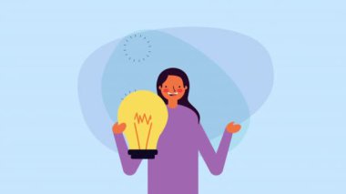 ampul ışığı ile konuşan genç iş kadını