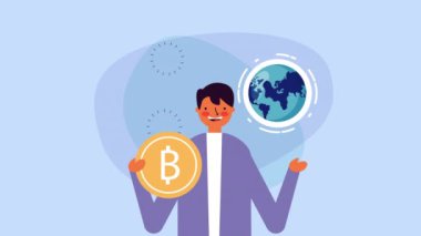 bitcoin ve para çantası ile işadamı işçi