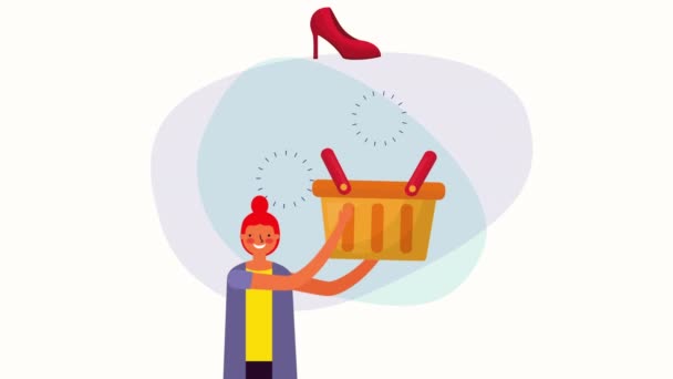 Young businesswoman with shopping basket — Stock Video