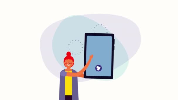 Ung affärskvinna med smartphone och hjärtan kärlek — Stockvideo
