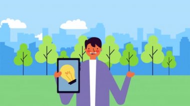 akıllı telefon ve ampul ile işadamı işçi