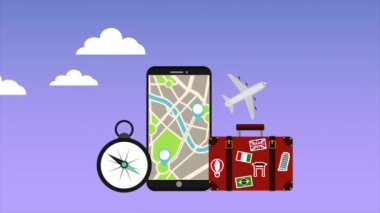 akıllı telefon ve seyahat öğeleri animasyon