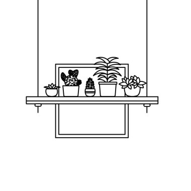 Tencere vektör tasarımı içinde asılı bitkiler