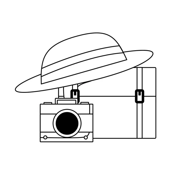 Τσάντα κάμερα και καπέλο για τον σχεδιασμό των ταξιδιών — Διανυσματικό Αρχείο