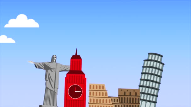 Serie di monumenti di paese animazione — Video Stock