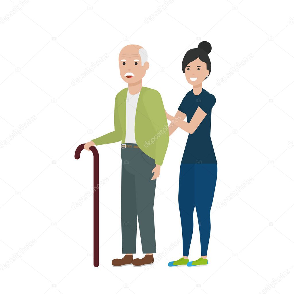 Grandfather and boy cartoon vector design