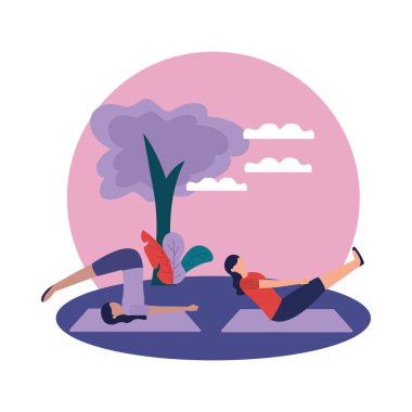 Yoga yapan kızlar vektör tasarımı poz