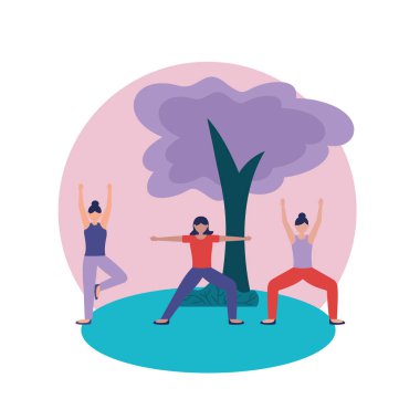 Yoga yapan kızlar vektör tasarımı poz