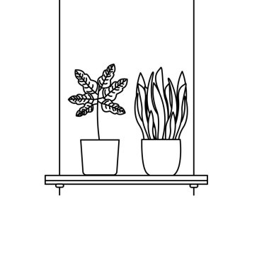 Tencere vektör tasarımı içinde asılı bitkiler