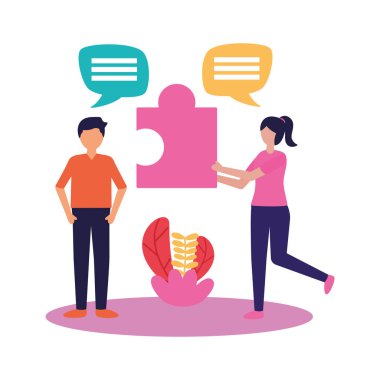 Takım çalışması simgesi vektör tasarımı ile kadın ve erkek