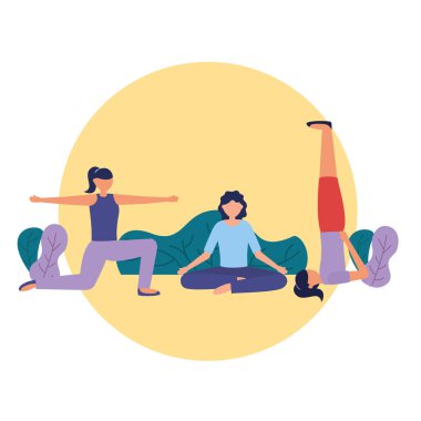 Yoga yapan kızlar vektör tasarımı poz