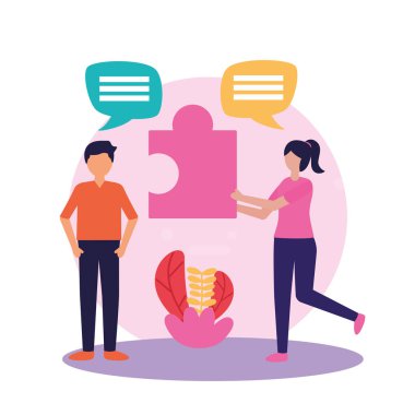 Takım çalışması simgesi vektör tasarımı ile kadın ve erkek