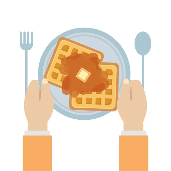 Diseño aislado del vector del waffle del desayuno — Vector de stock