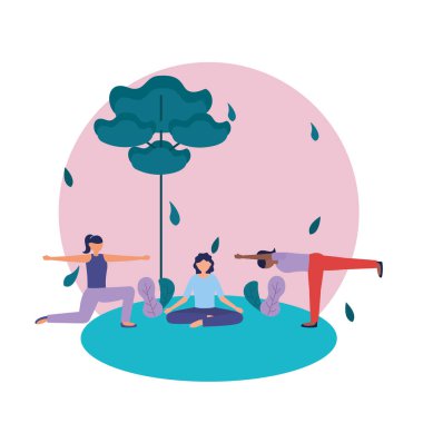 Yoga yapan kızlar vektör tasarımı poz