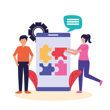 Takım çalışması simgesi vektör tasarımı ile kadın ve erkek