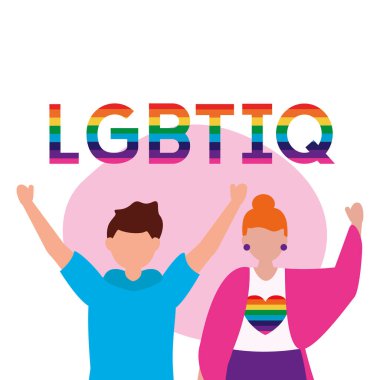 Lgtbiq marşı tasarımını destekleyen kadın ve erkek