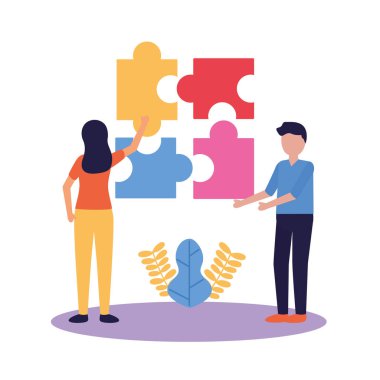 Takım çalışması simgesi vektör tasarımı ile kadın ve erkek