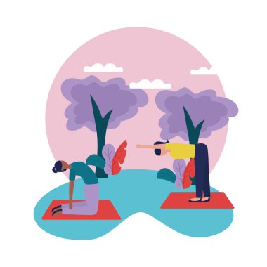 Yoga yapan kızlar vektör tasarımı poz