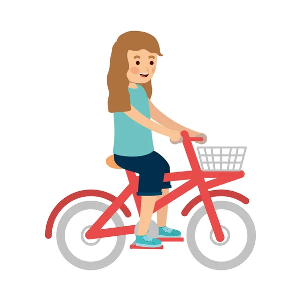 Vrouw paardrijden fiets vector ontwerp — Stockvector