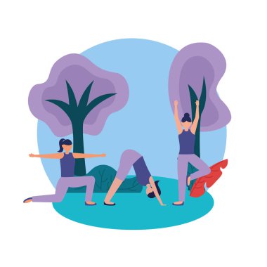 Yoga yapan kızlar vektör tasarımı poz