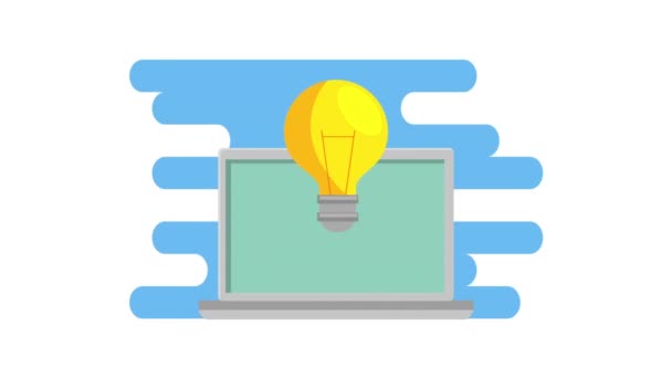 Laptop met lamp licht idee animatie — Stockvideo