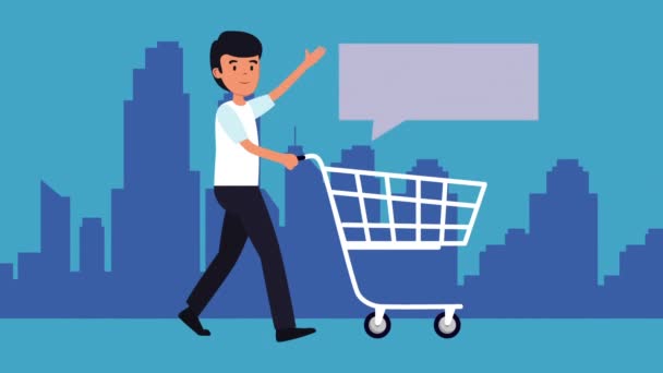 Businessman with shopping cart animation — Stock Video