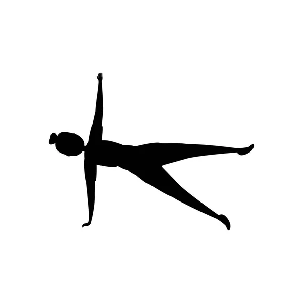 Pilates pozisyonu uygulayan kadının silueti — Stok Vektör
