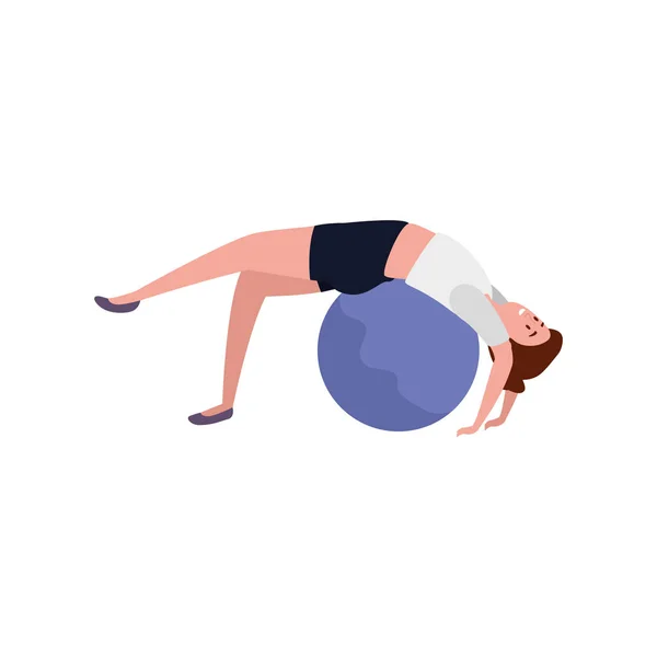 Mujer de belleza practicando pilates con globo — Vector de stock