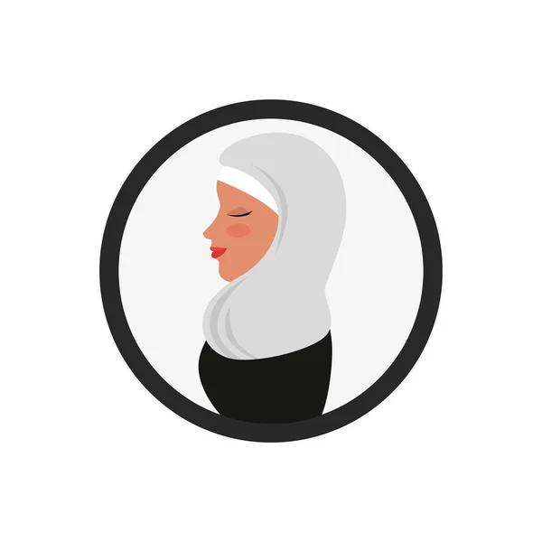Profil de la femme islamique avec burka traditionnelle en cercle — Image vectorielle