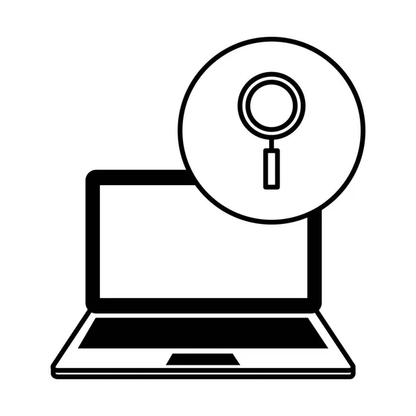 Laptop computer with magnifying glass — Stock Vector