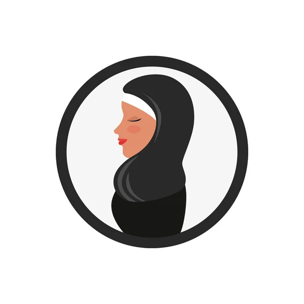 Profil de la femme islamique avec burka traditionnelle en cercle — Image vectorielle