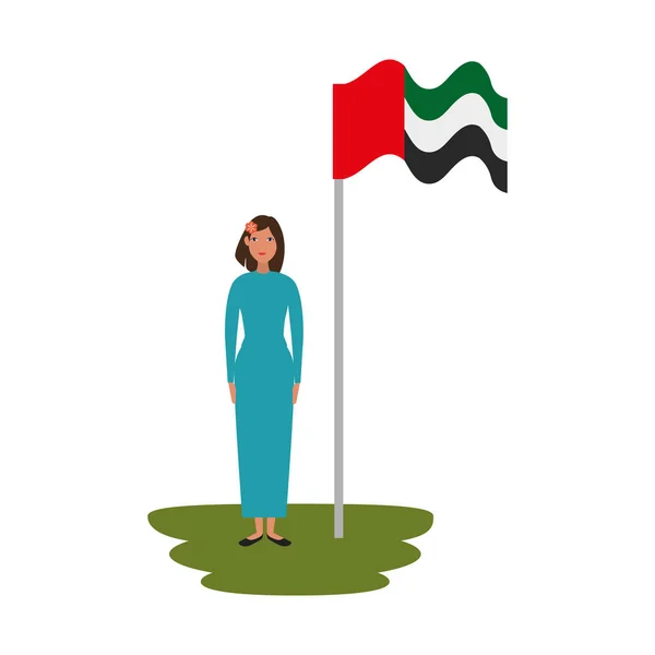 Islamisk kvinna med Emirates Arab flagga — Stock vektor