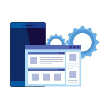 web sayfası ve dişliler ile akıllı telefon cihazı