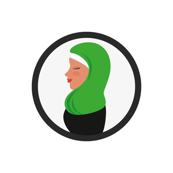 Perfil da mulher islâmica com burka tradicional em círculo — Vetor de Stock