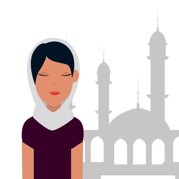 Islamic woman with traditional burka and mosque building — Stock Vector