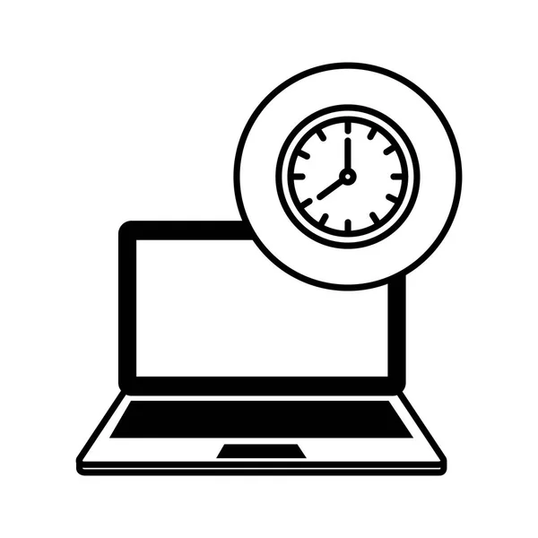 Laptop computer with time clock — Stock Vector