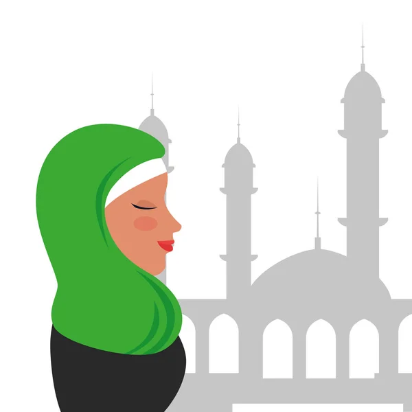 Profil de femme islamique avec burka traditionnelle dans la mosquée — Image vectorielle