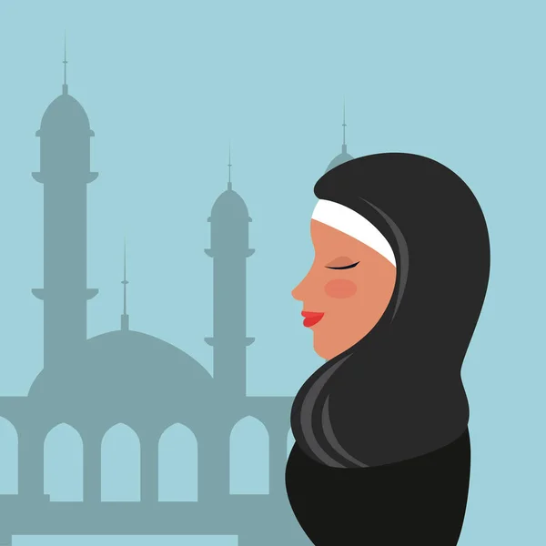 Profil de femme islamique avec burka traditionnelle dans la mosquée — Image vectorielle