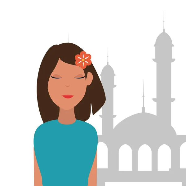 Mujer islámica con construcción de mezquitas — Archivo Imágenes Vectoriales