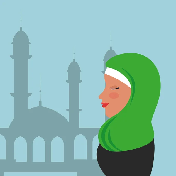 Perfil de mujer islámica con burka tradicional en mezquita — Archivo Imágenes Vectoriales