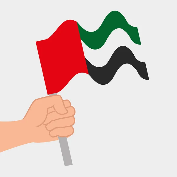 Mão com a bandeira dos Emirados Árabes Unidos acenando no pólo — Vetor de Stock